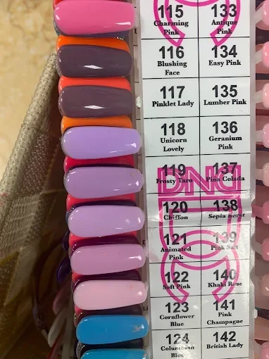 The salon’s nail color swatch palette